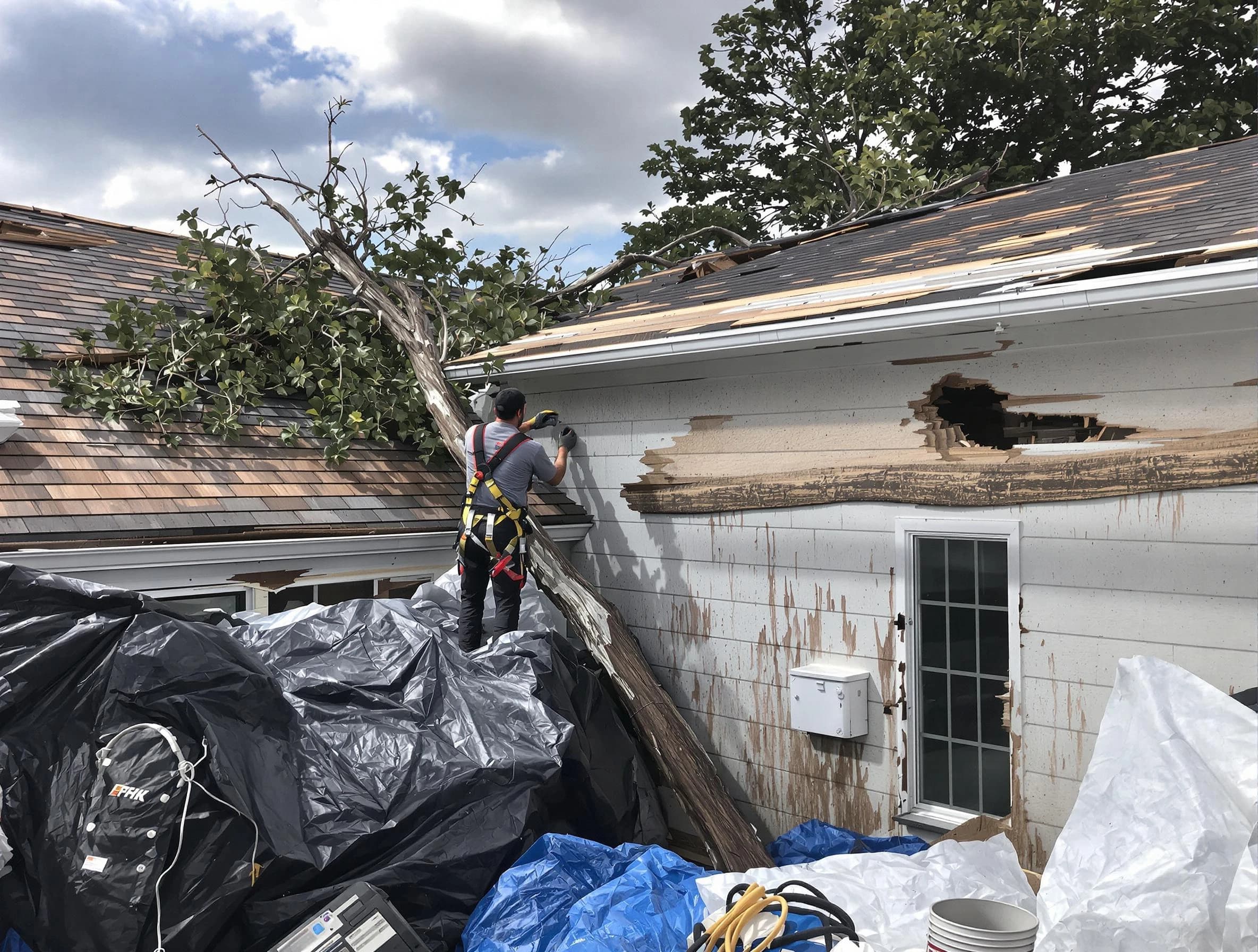 Bedford Roofing Company technicians handling urgent roof damage in Bedford, OH