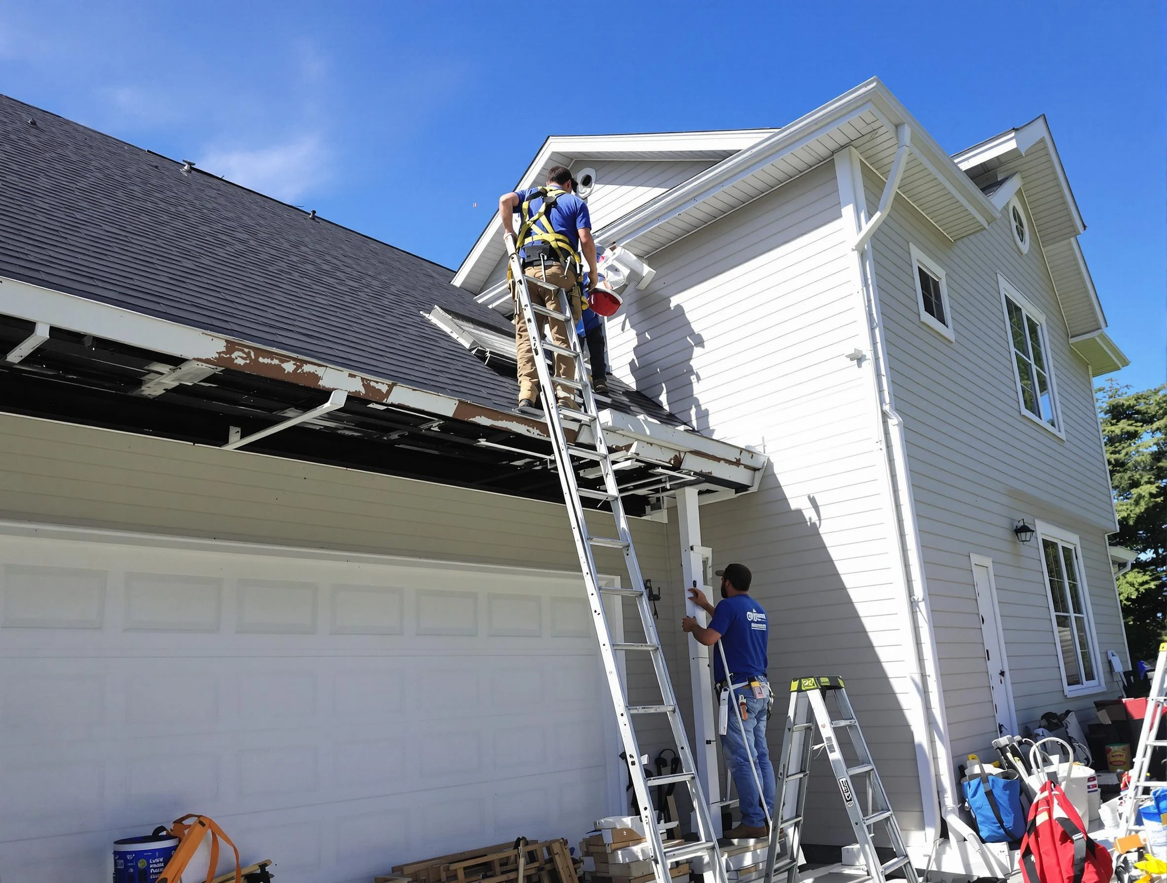 Newly replaced gutters by Bedford Roofing Company in Bedford, OH